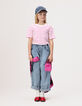 Girls’ organic cotton sailor T-shirt with pink stripes-2
