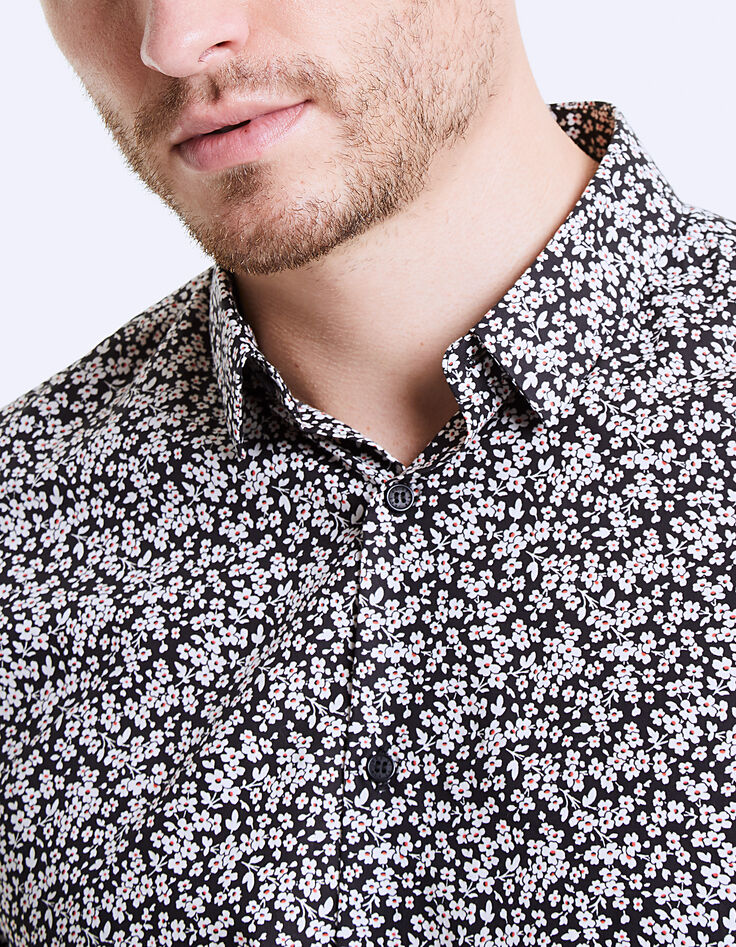 Men&rsquo;s black floral print slim shirt-2