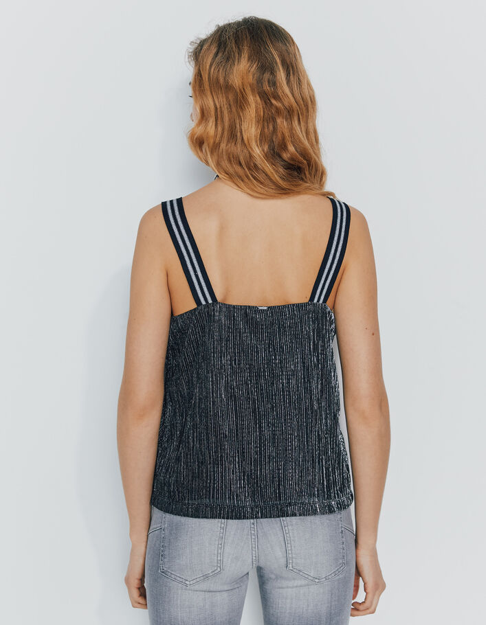 Women’s metallic black vest top with striped straps - IKKS