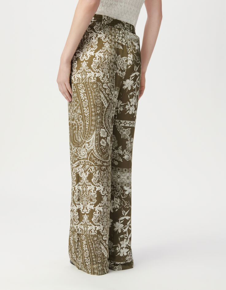 Pantalon large kaki imprimé foulard Femme-5