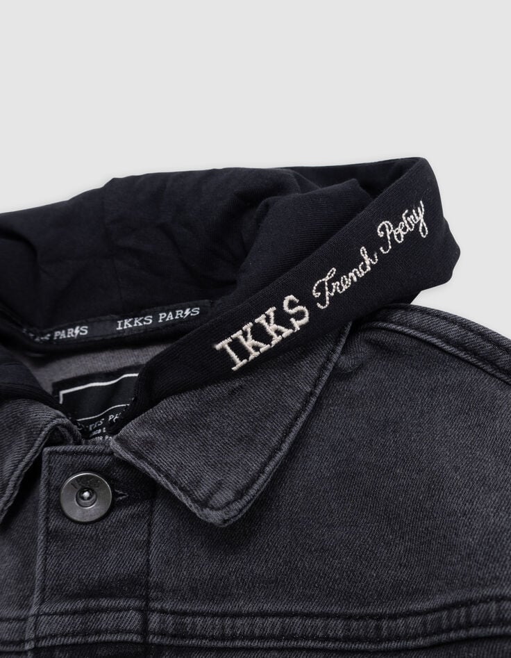 Veste en jean gris délavé capuche amovible garçon-2