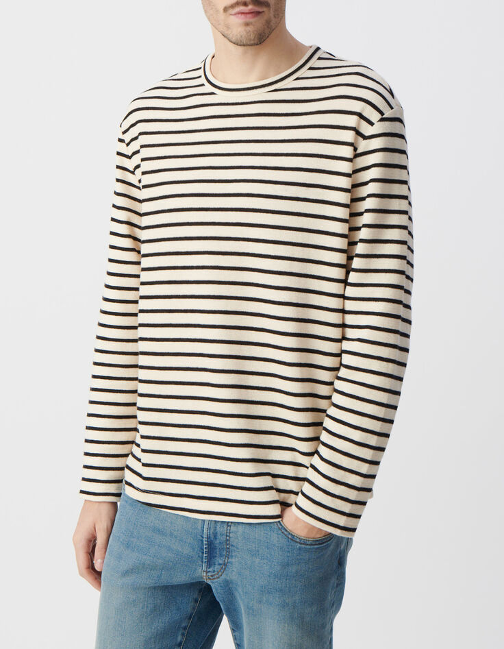 Camiseta marinera lino rayas negro bordado hombre-2