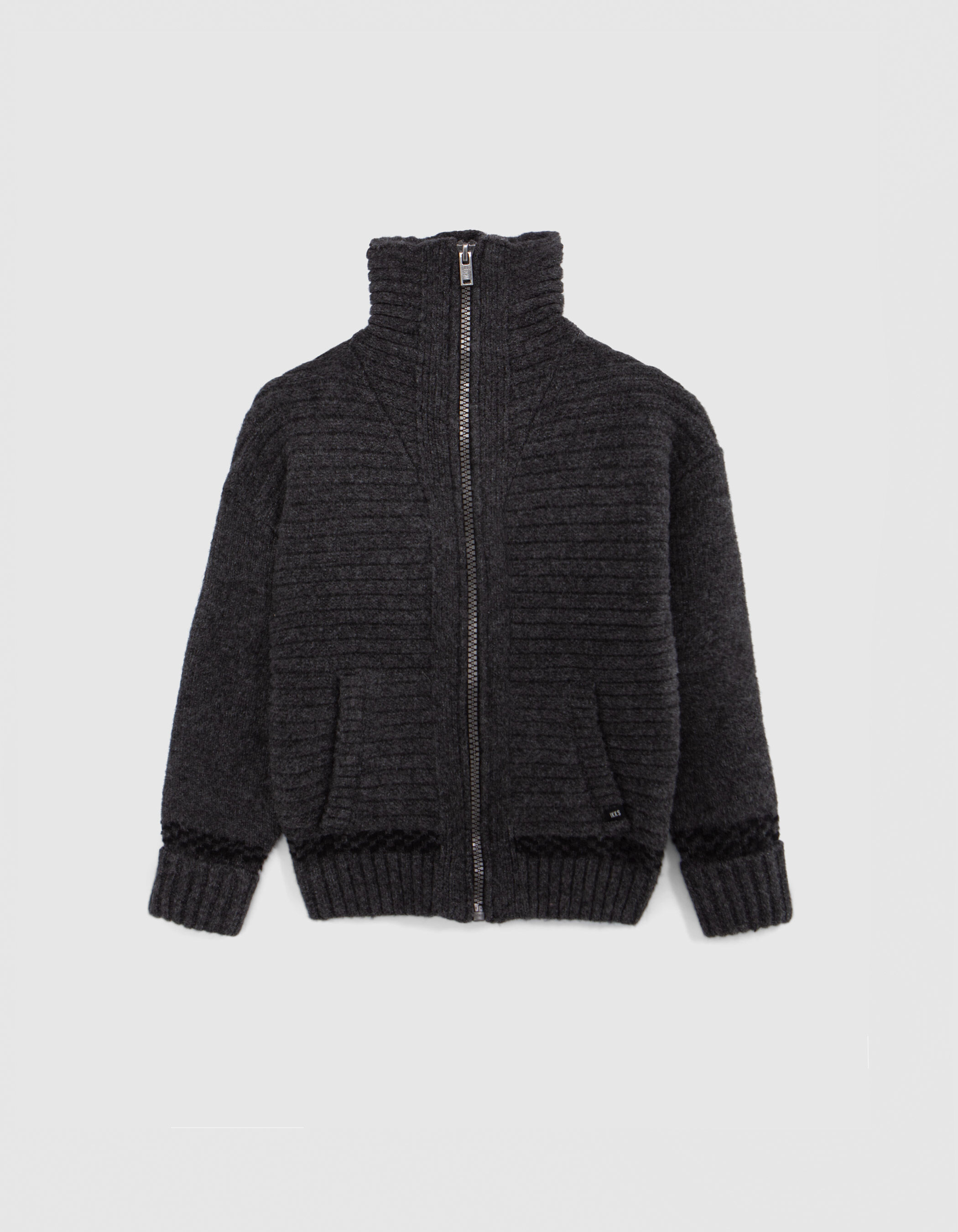 tricot comme des garcons Ｌ Cardigan gris tricot Intarsia éclairs et damier garçon