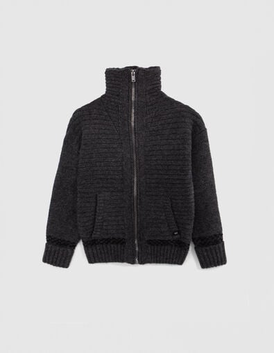 Boy's grey lightning, checkerboard Intarsia knit cardigan - IKKS