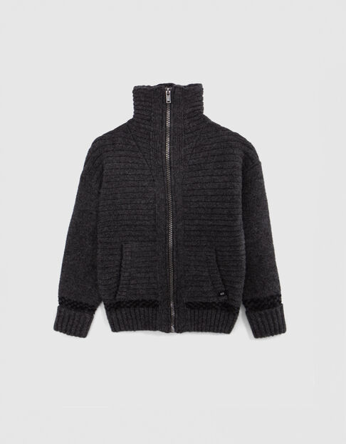 Boy's grey lightning, checkerboard Intarsia knit cardigan Boy's grey lightning, checkerboard Intarsia knit cardigan - IKKS