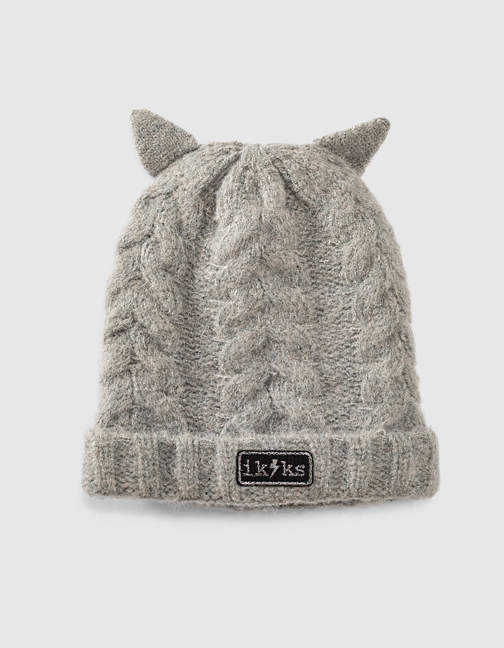 Bonnet et snood gris chiné moyen torsadés bébé fille -2