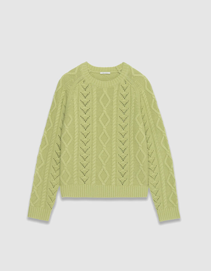 Jersey de mujer de lana merino trenzada con cuello redondo-1