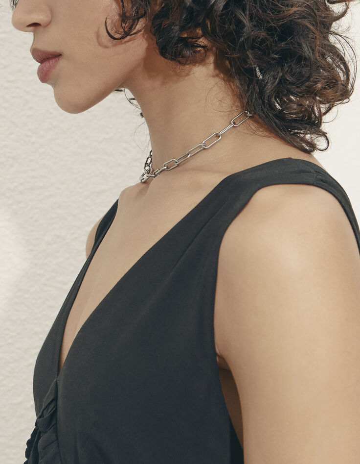 Schwarzes Damenchiffonkleid mit überkreuztem Rücken-5
