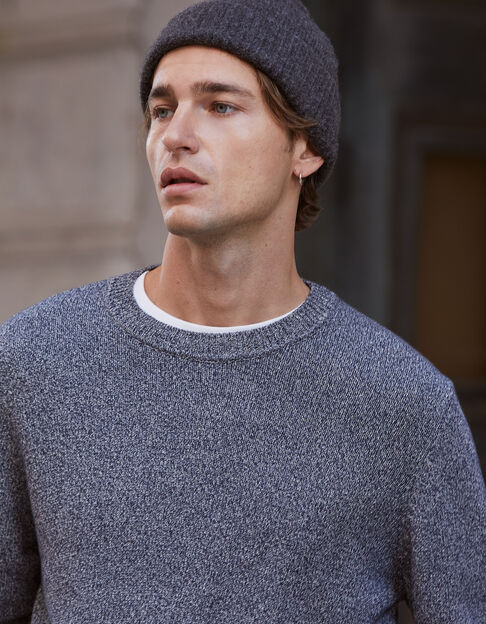 Men's ink mouliné knit crew neck sweater - IKKS