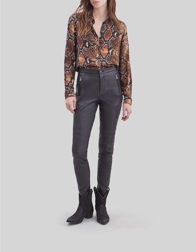 Pure Edition slim en cuir noir avec poches zipp&eacute;es femme - IKKS