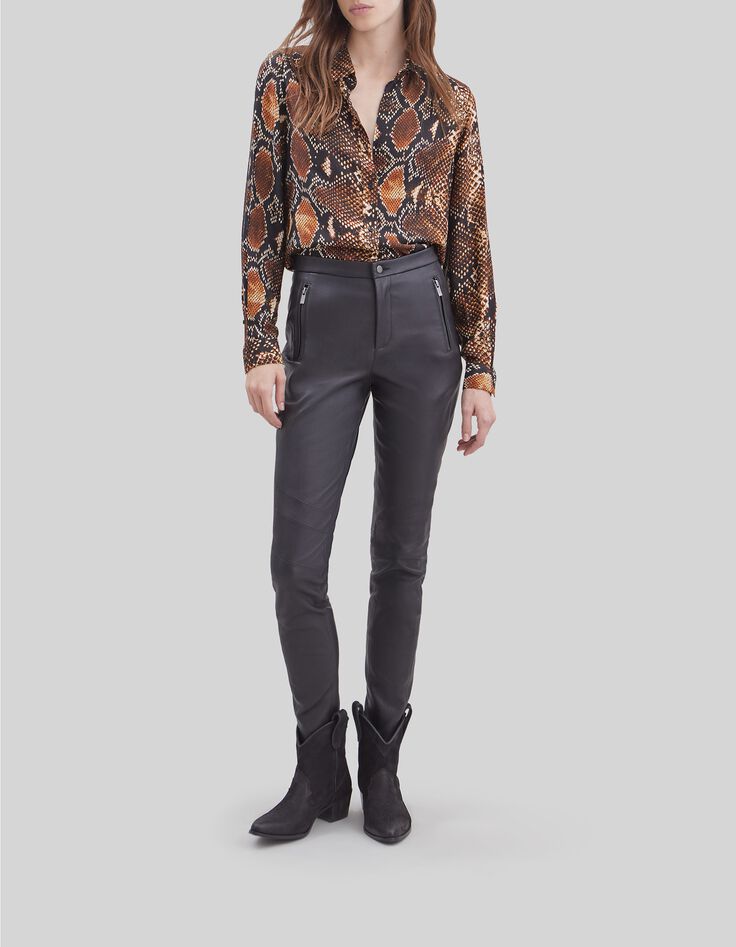 Pure Edition slim en cuir noir avec poches zipp&eacute;es femme-1