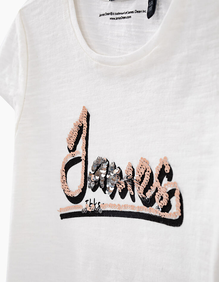 Tee-shirt blanc cassé avec sequins réversibles fille-5