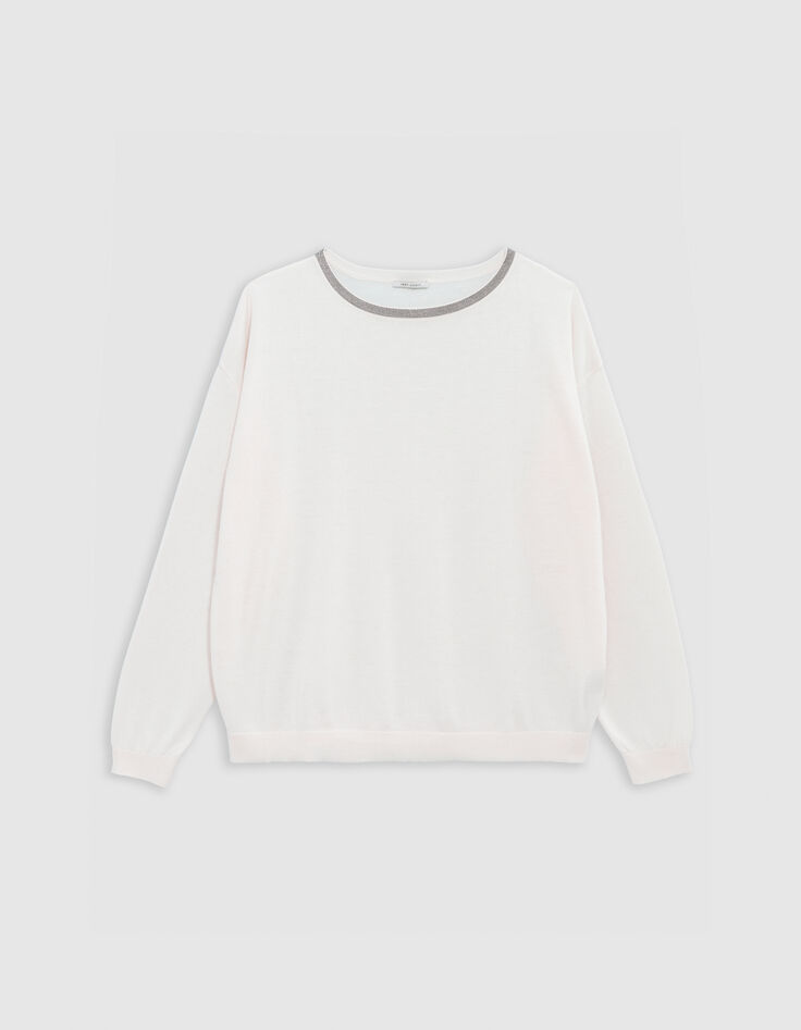 Jersey cuello joya de punto crudo para mujer-1