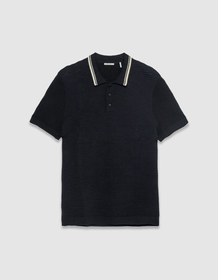 Schwarzes Streifenpolo mit Kontrastkragen-7