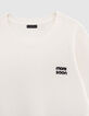 Pull écru tricot cropped broderie message fille-2