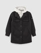 Zwarte jas neopreen met sweatstof kap meisjes-1
