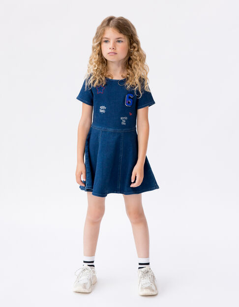 Mädchenskaterkleid aus Jeansstoff mit Stickerei
