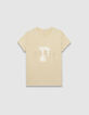 Beiges Damen-T-Shirt Schriftzug gestickte Buchstaben-5