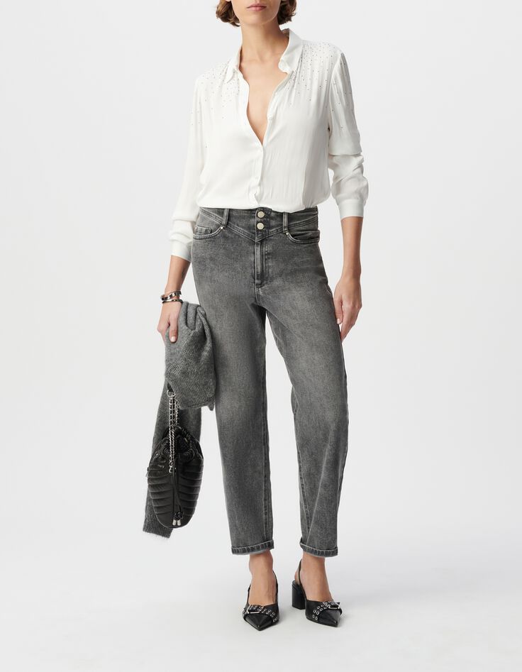 Chemise blanche polyester recycl&eacute; d&eacute;cor strass Femme-1