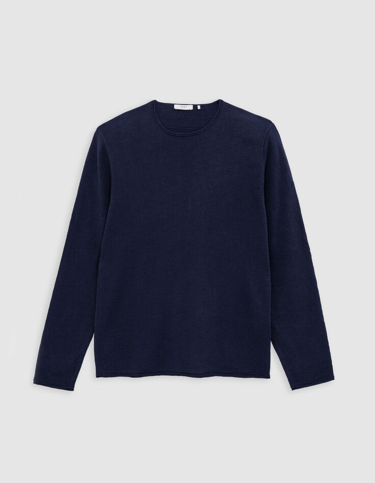Marineblauer Feinstrick-Pullover für Herren mit Rollkanten-6