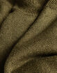 Khaki Damenstrickjacke Kapuze Lurex Fischgräten hinten-6