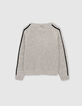 Pull gris chiné tricot côtelé lurex bicolore manches fille-1