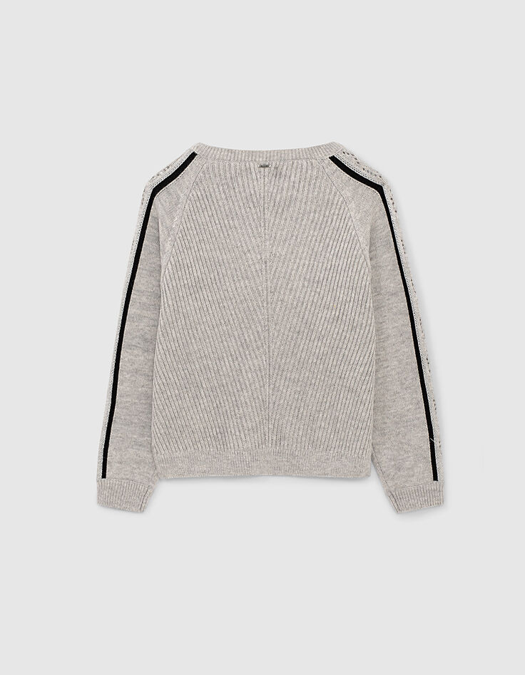 Pull gris chiné tricot côtelé lurex bicolore manches fille-1 Pull gris chiné tricot côtelé lurex bicolore manches fille-1