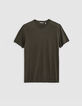 T-shirt kaki col rond en coton modal Homme-5