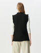Cardigan sans manches noir tricot brodés sequins Femme-3