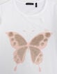 T-shirt blanc manches ballon bi-matières fille-4
