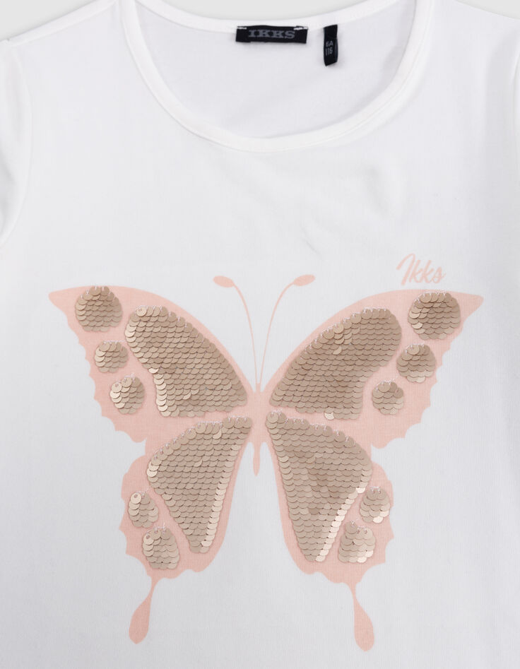 T-shirt blanc manches ballon bi-matières fille-4