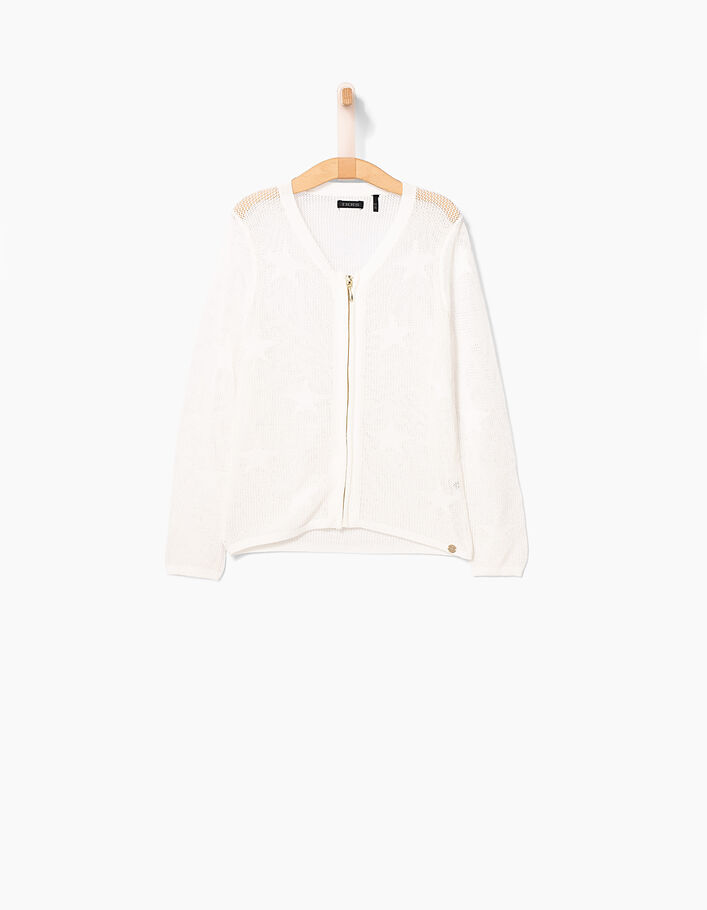 Cardigan blanc cassé ajouré avec étoiles fille