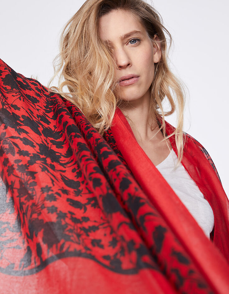 Women’s red floral rock print fine scarf-2 Women’s red floral rock print fine scarf-2