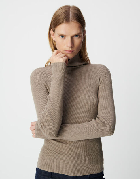 Beigefarbener Damen-Rollkragenpulli Strick - IKKS