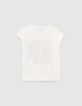 Girls&rsquo; white star embroidered tulle mixed-fabric T-shirt-3