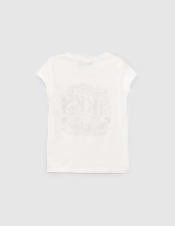Girls&rsquo; white star embroidered tulle mixed-fabric T-shirt-3