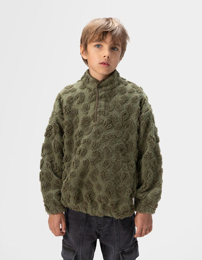 Sweat kaki jacquard sherpa léopard garçon - IKKS
