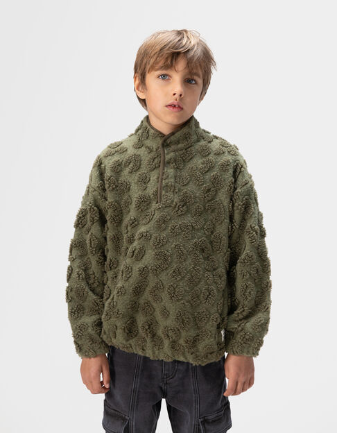 Sweat kaki jacquard sherpa léopard garçon - IKKS