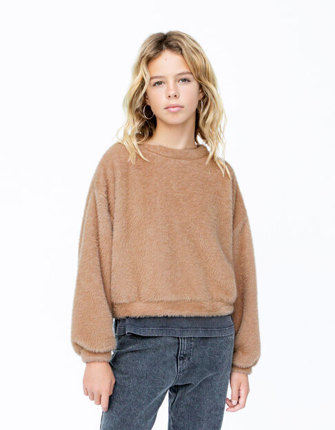 Sweat beige maille mousseuse fille