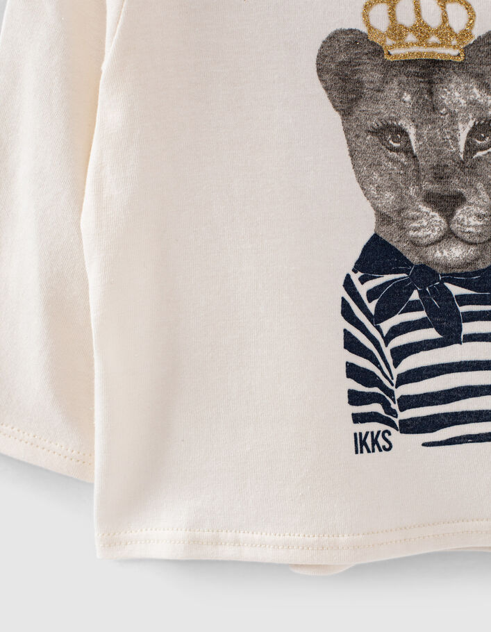 T-shirt écru bio visuel lionne-marinière bébé fille-6