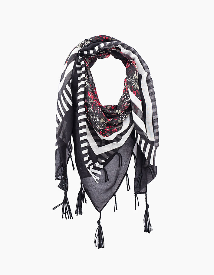 Women’s floral print cotton tasselled square scarf - IKKS