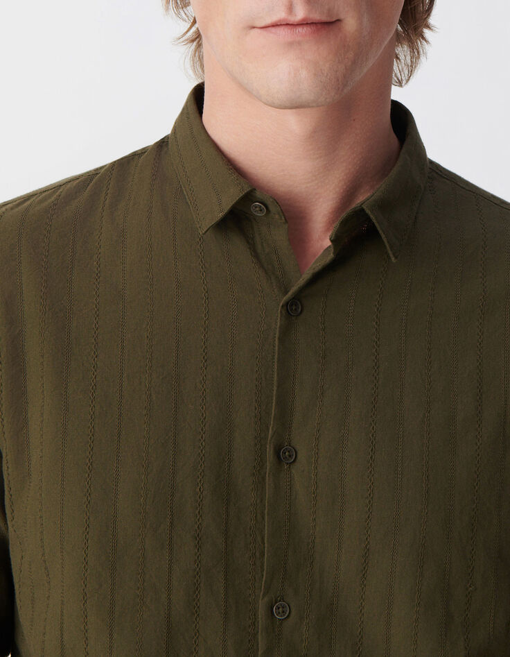 Men&rsquo;s khaki organic cotton SLIM shirt, striped embroidery-4