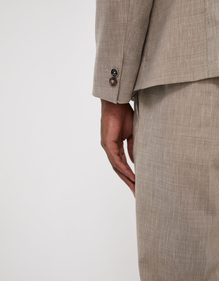 Men’s beige semi-plain suit jacket-5