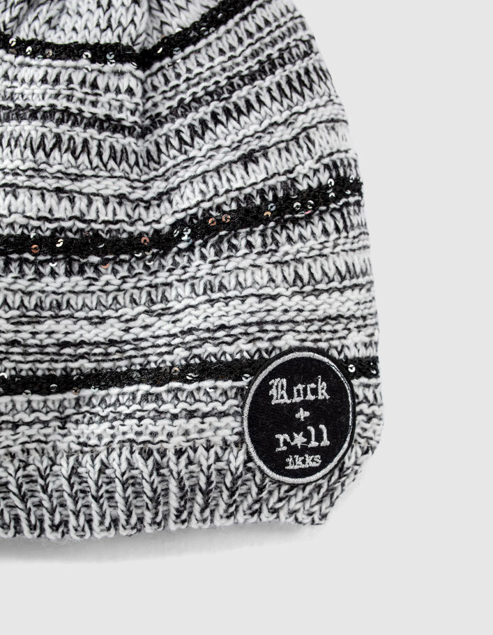 Girls’ white beanie, black stripes and embroidered sequins - IKKS
