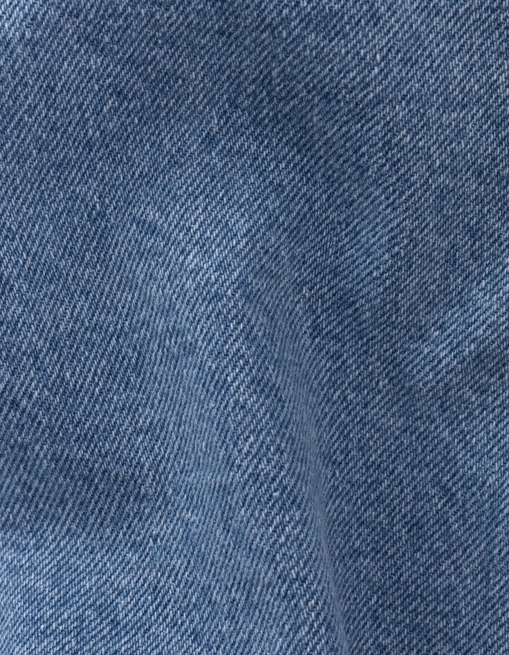 Short en jean bleu bords frangés fille-10