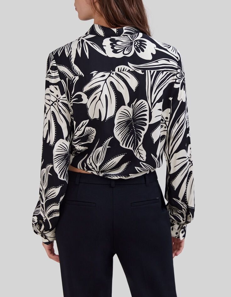 Camisa negra estampado tropical Mujer-2