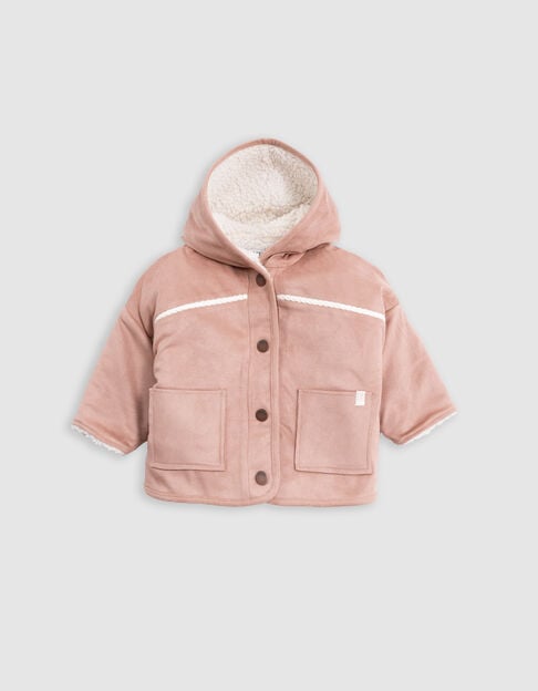 Manteau rose tissu suédé et fourré fille - IKKS