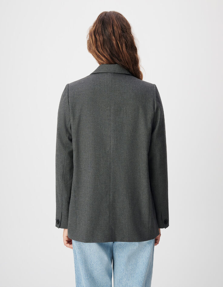 Veste de tailleur grise motif fines rayures Femme-2