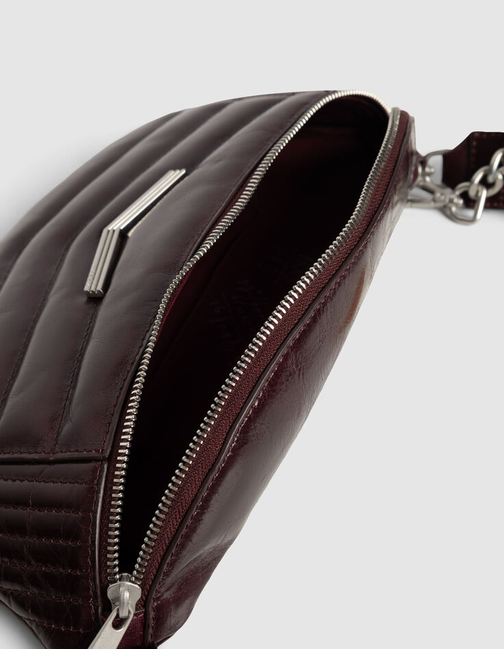 Damen-Bauchtasche THE 1- bordeauxrot gestepptes Leder-5