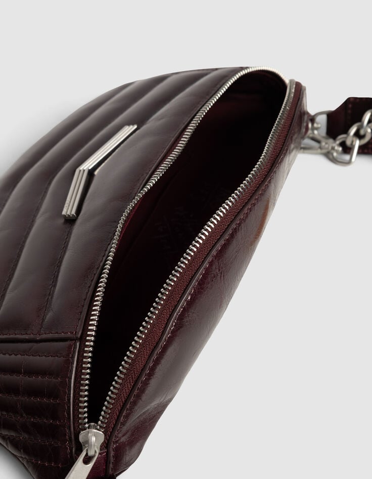 Damen-Bauchtasche THE 1- bordeauxrot gestepptes Leder-5 Damen-Bauchtasche THE 1- bordeauxrot gestepptes Leder-5